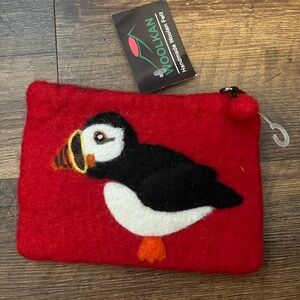 NWT Woolkan Red Puffin Felt Pouch Handmade Woolen Felt